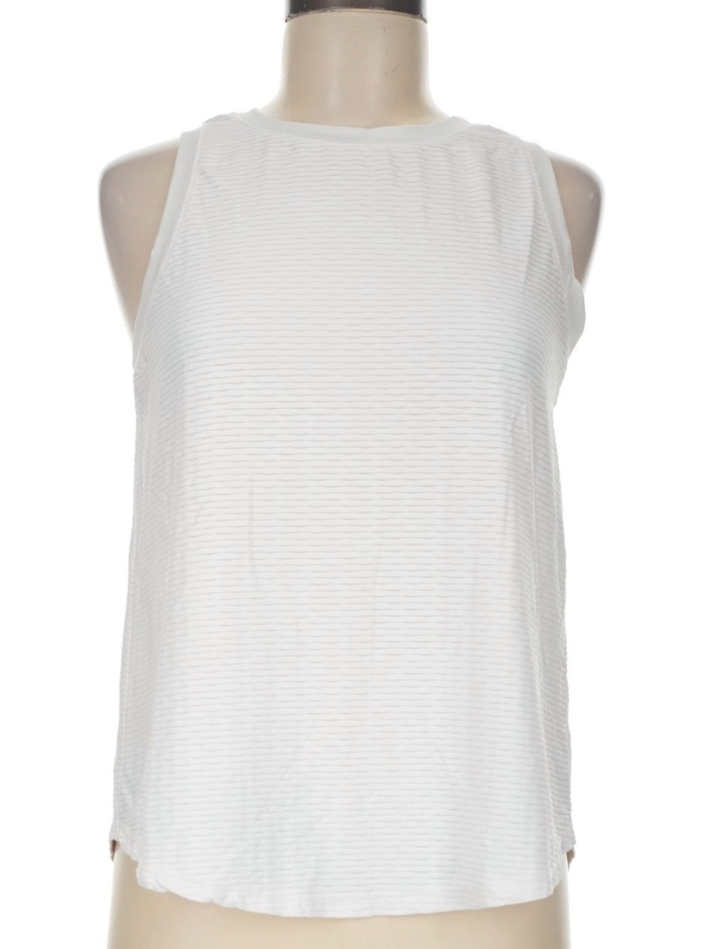 Calia Mesh White Ribbed Tank Top - Sleeveless Crew Neck